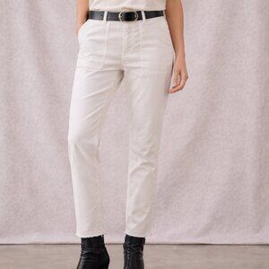 Nili Lotan Jenna Stretch Twill Pants White Raw Hem Slim Ankle 4
